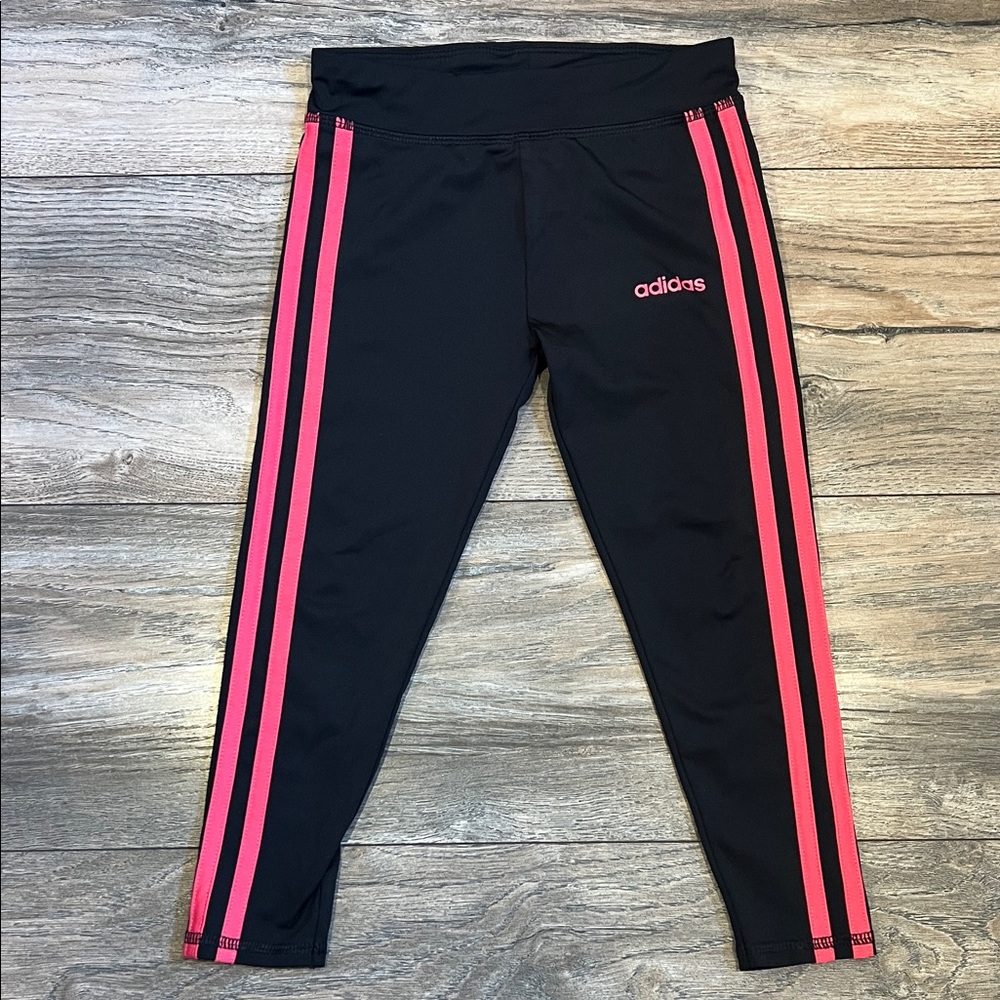 Adidas Kids Leggings Black with Pink Stripes